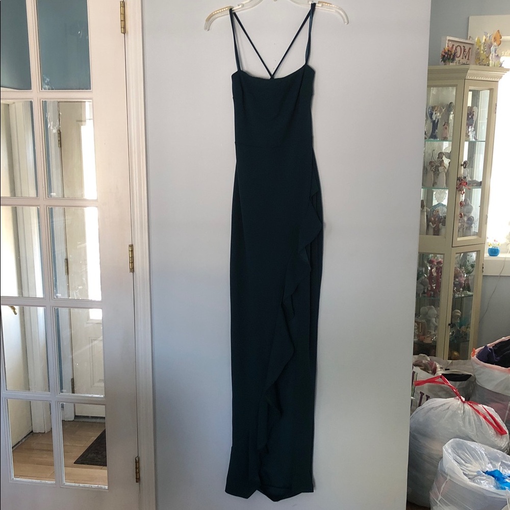 Windsor Green Ruffle-Trim Maxi Slip Dress